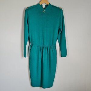 St John By Marie Grey Vintage Santana Knit Long Sleeve Dress Green SZ 6